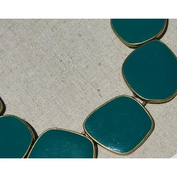 Lia Sophia Amazonia Gold Tone Green Enamel Statement Bib Necklace 22-25" - Picture 9 of 10